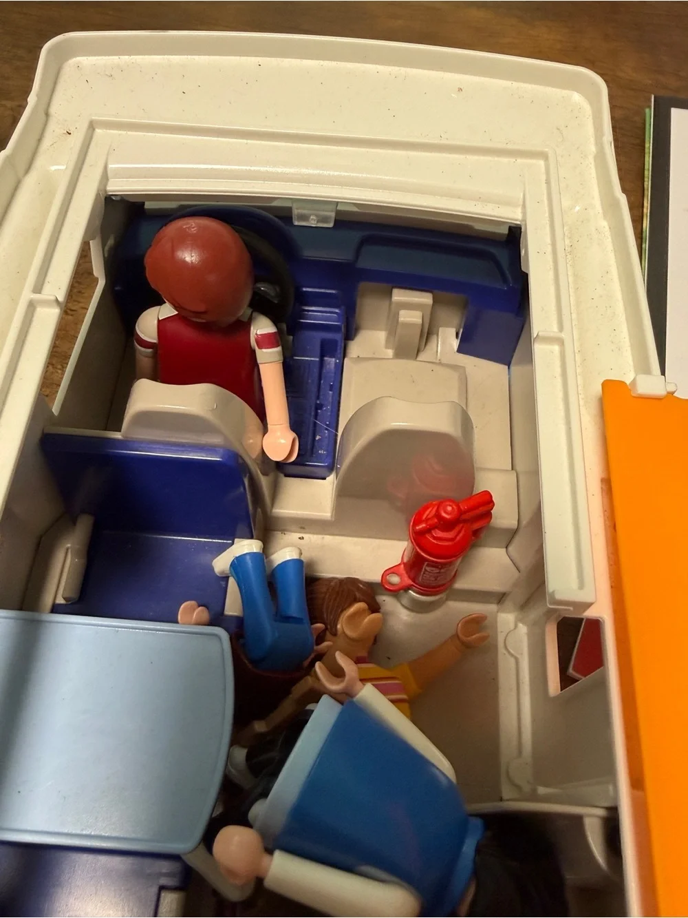 White and Blue Toy Camper with Orange Accent - Kids Vehicle Playset